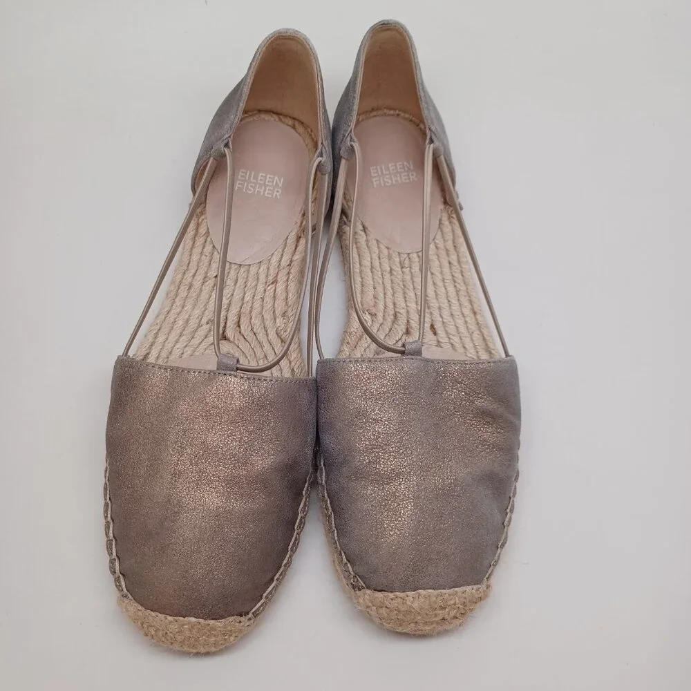 Eileen Fisher Espadrille Flats Lee‎ Metallic Leather Sandals Womens 9